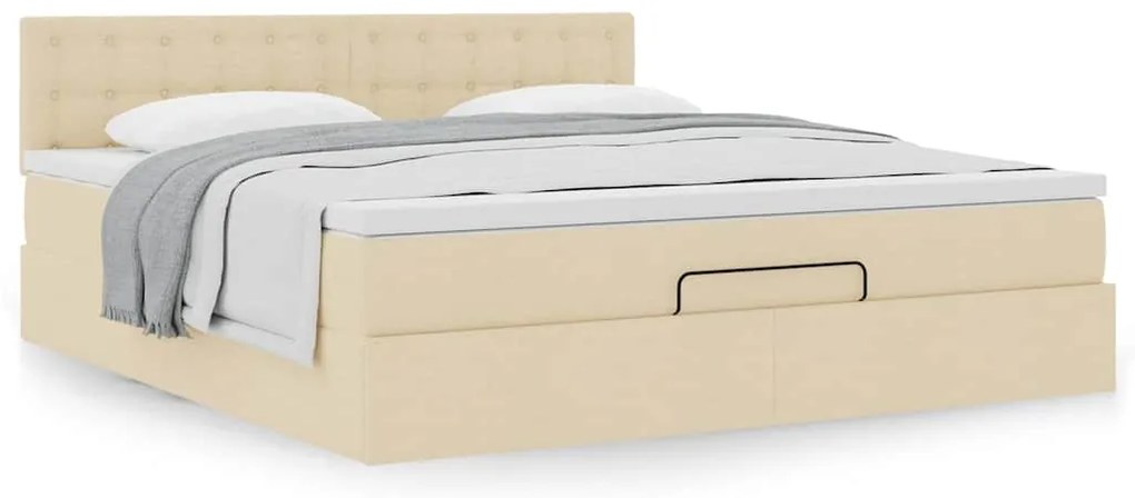vidaXL Οθωμανικό κρεβάτι με στρώμα Cream 180x200cm ύφασμα