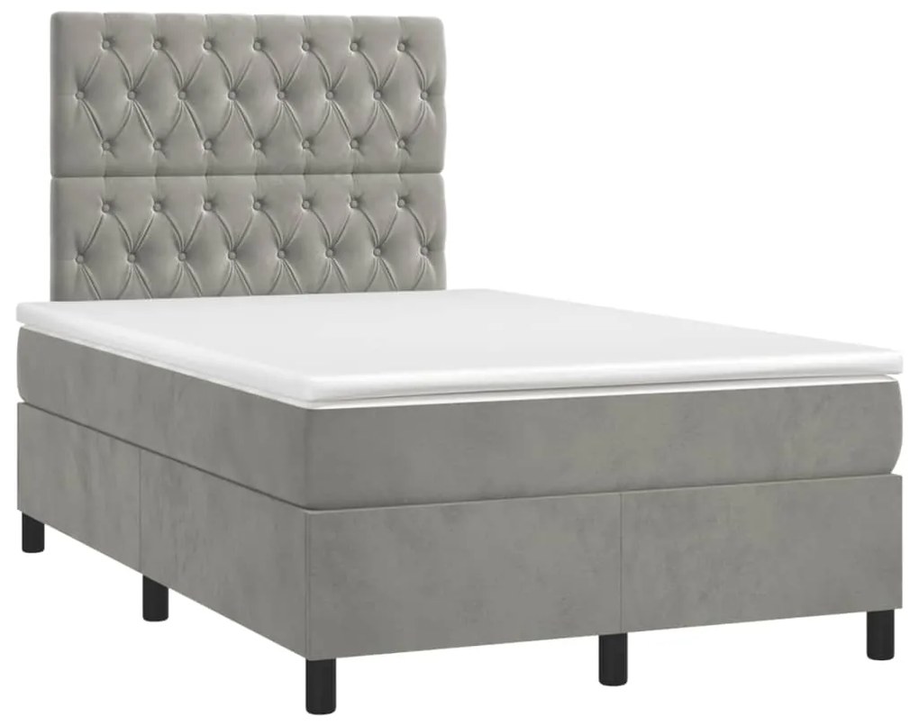 vidaXL Κρεβάτι Boxspring με Στρώμα Ανοιχτό Γκρι 120x190 εκ. Βελούδινο