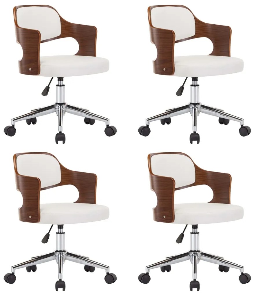 vidaXL Καρέκλες Τραπεζαρίας Περιστρ. 4 τεμ Λευκό Λυγ. Ξύλο/Συνθ. Δέρμα