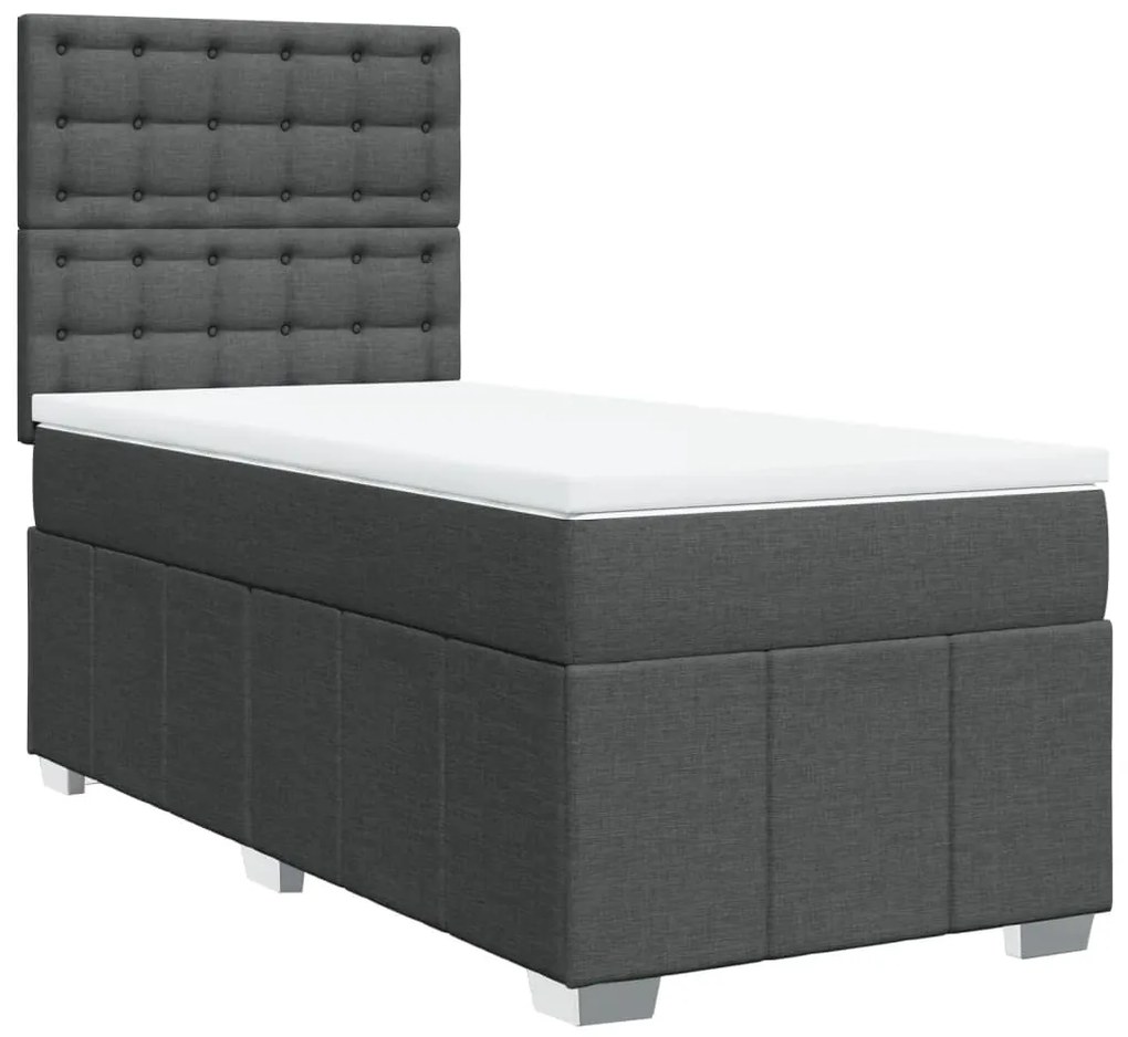 Κρεβάτι Boxspring με Στρώμα Σκούρο Γκρι 90x190 εκ. Υφασμάτινο - Γκρι