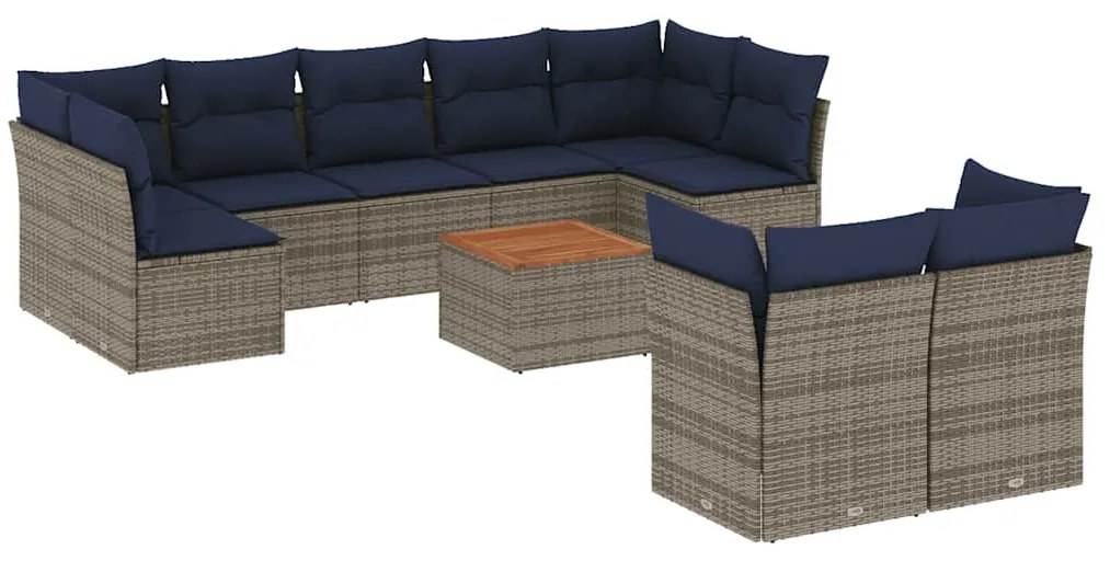 vidaXL Σετ Σαλονιού Κήπου 10 τεμ. Γκρι Συνθετικό Ρατάν με Μαξιλάρια