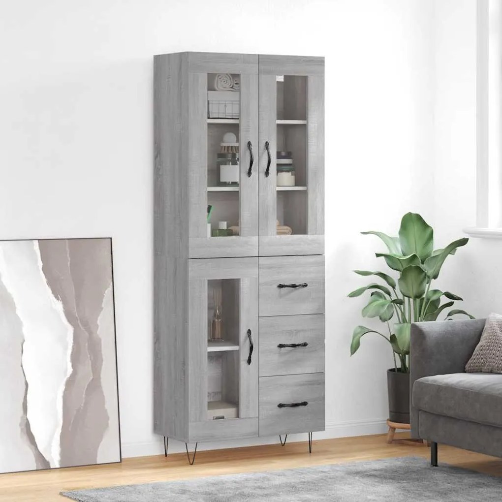 vidaXL Ντουλάπι Γκρι Sonoma 69,5 x 34 x 180 εκ. Επεξεργασμένο Ξύλο