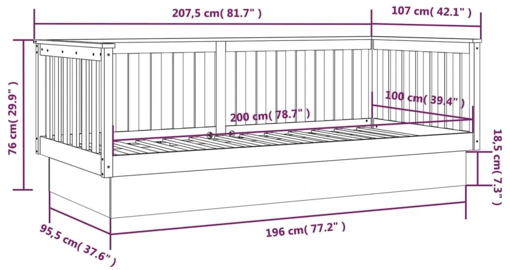 Κρεβάτι ημέρας χωρίς στρώμα 100x200 cm Στερεό ξύλο πεύκο - Καφέ