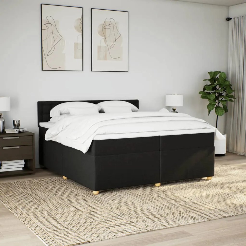 vidaXL Κρεβάτι Boxspring με Στρώμα Μαύρο 200x200 εκ. Υφασμάτινο