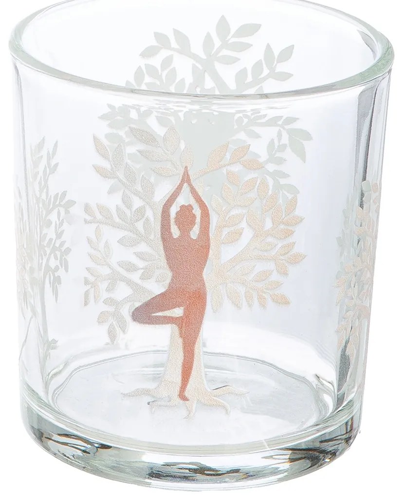 Φανάρι Καταιγίδας Cylindrical &quot;Namaste&quot; Δέντρο Motif Lotus Motif Yoga Motif Γυάλινο Brown Clear PU 18 Pcs. Assorted H. c