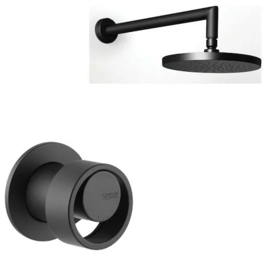 Armando Vicario Halo Black Matt Ανακλινόμενη Κεφαλή Ø20εκ+ Μπράτσο τοίχου+Μίκτης εντοιχισμού 1 εξόδου