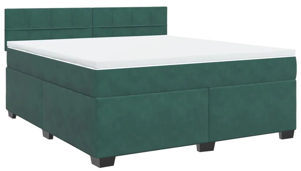 vidaXL Κρεβάτι Boxspring με Στρώμα Σκούρο Πράσινο 180x200εκ. Βελούδινο