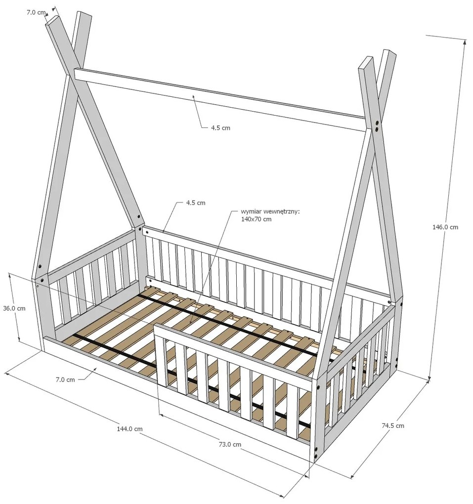 Κρεβάτι  Montessori Tipi με κάγκελα Natural  70x140cm  BC50043  BabyCute (Δώρο το Στρώμα)