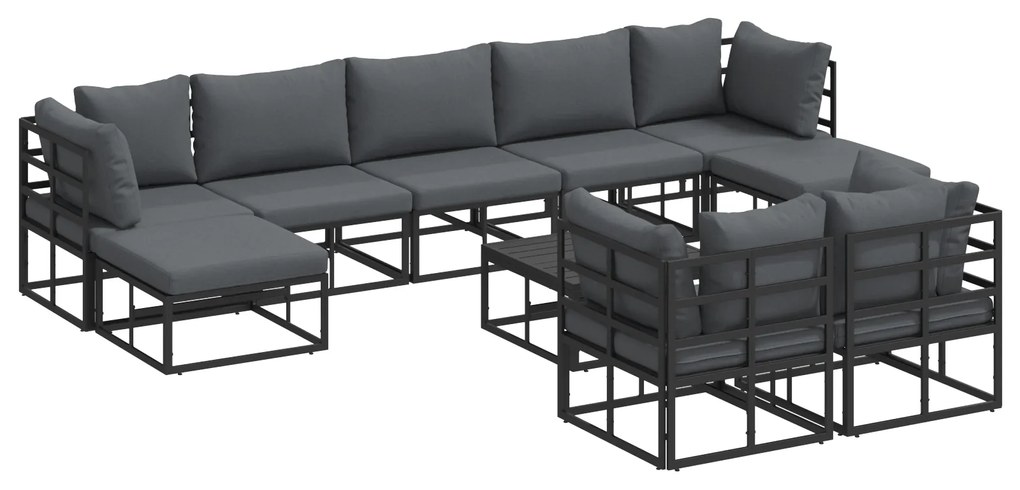 vidaXL Σετ Καναπέ Κήπου 10 pcs Μαύρο 70 x 70 x 32 εκ Αλουμίνιο
