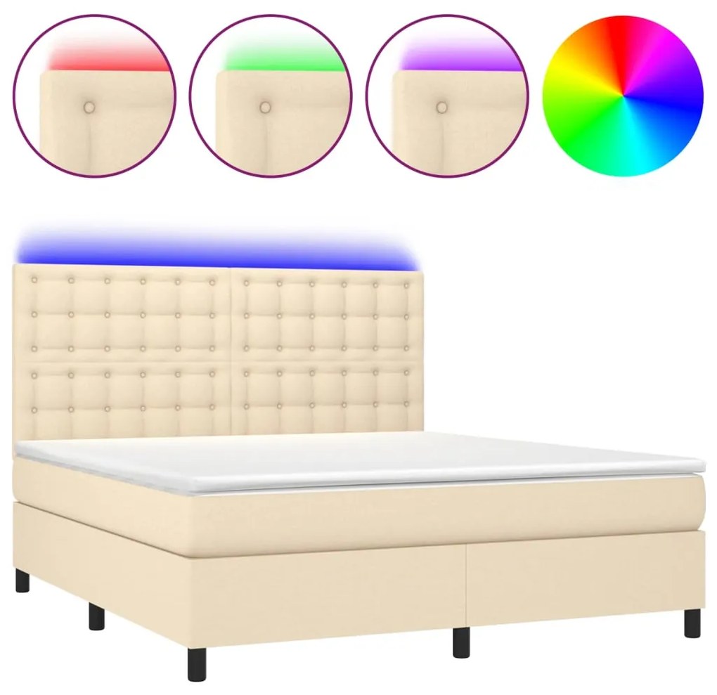 ΚΡΕΒΑΤΙ BOXSPRING ΜΕ ΣΤΡΩΜΑ &amp; LED ΚΡΕΜ 160X200 ΕΚ. ΥΦΑΣΜΑΤΙΝΟ 3135210