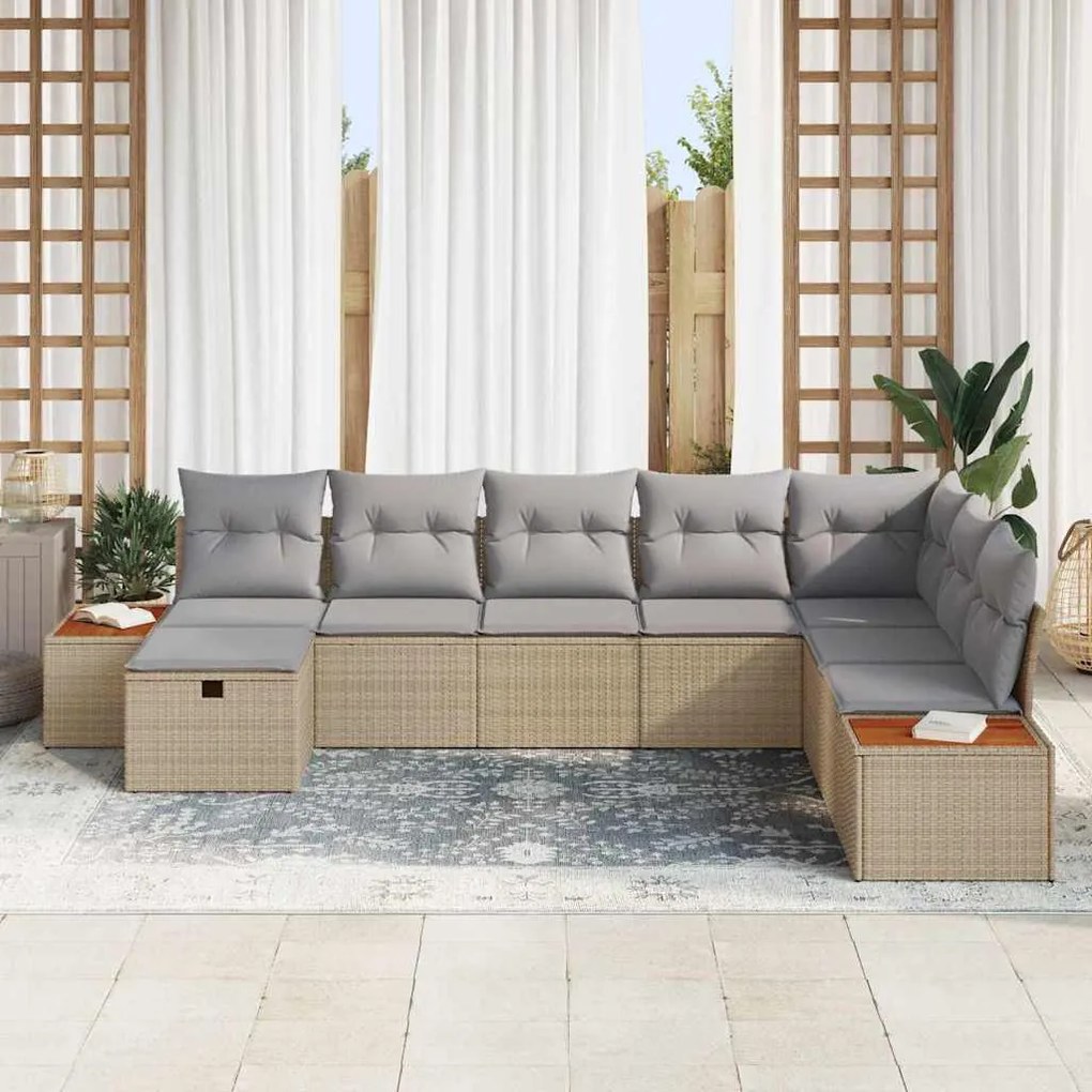 vidaXL Σετ Καναπέ Κήπου 8 pcs Μπεζ 55 x 62 x 69 εκ Πολυ ράταν