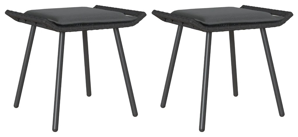 vidaXL Κήπος Σκαμπό 2 τμχ Μαύρο 50x40x45 εκ Συνθετικό Ρατάν