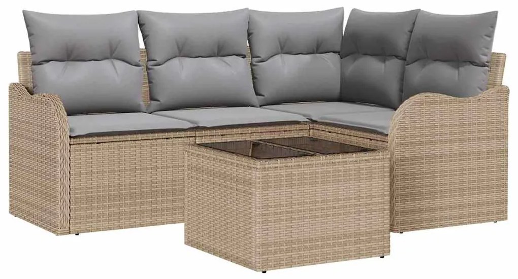 vidaXL Σετ Καναπέ Κήπου με μαξιλάρι 5 pcs Μπεζ Πολυ ράταν