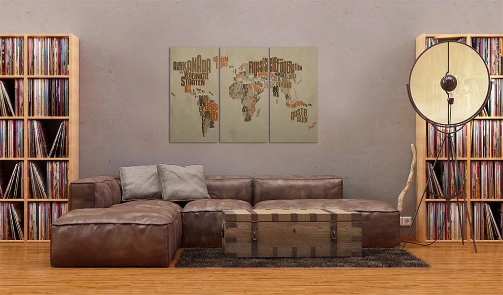 Πίνακας - Map of the World (German language) - triptych 120x80