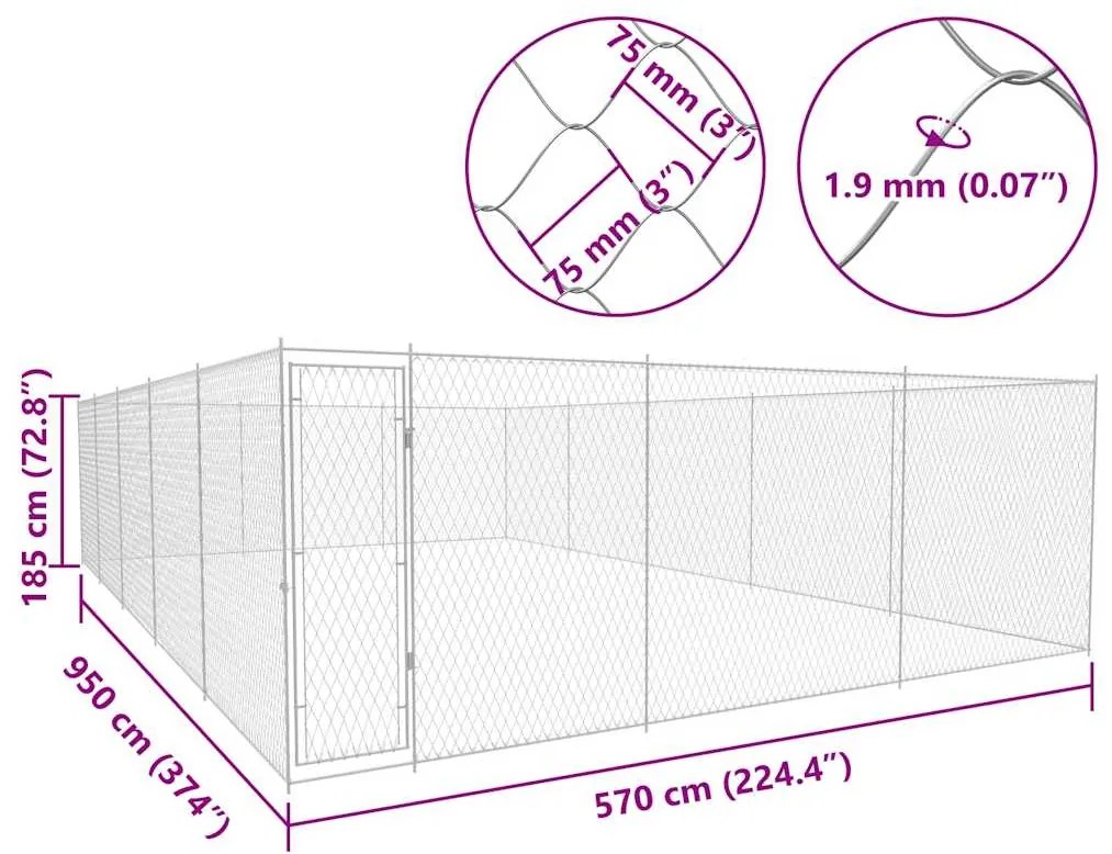 vidaXL Κλουβί Σκύλου Εξωτερικού Χώρου 950x570x185 εκ. Γαλβαν. Ατσάλι