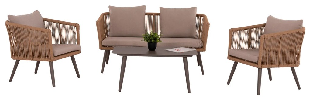 ΣΑΛΟΝΙ ΕΞ.ΧΩΡΟΥ 4ΤΜΧ FREJA HM6057.04 ΑΛΟΥΜ.ΚΑΠΟΥΤΣΙΝΟ-PE RATTAN &amp; ΜΑΞΙΛΑΡΙΑ ΜΠΕΖ