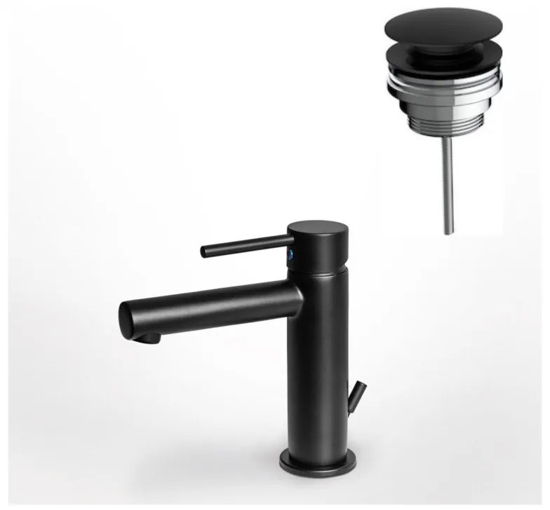 Eurorama Tonda Black Matt 145310-400 Μπαταρία Νιπτήρος με Aυτόματη Βαλβίδα+Βαλβίδα clic-clac 145310-400 R0338-400