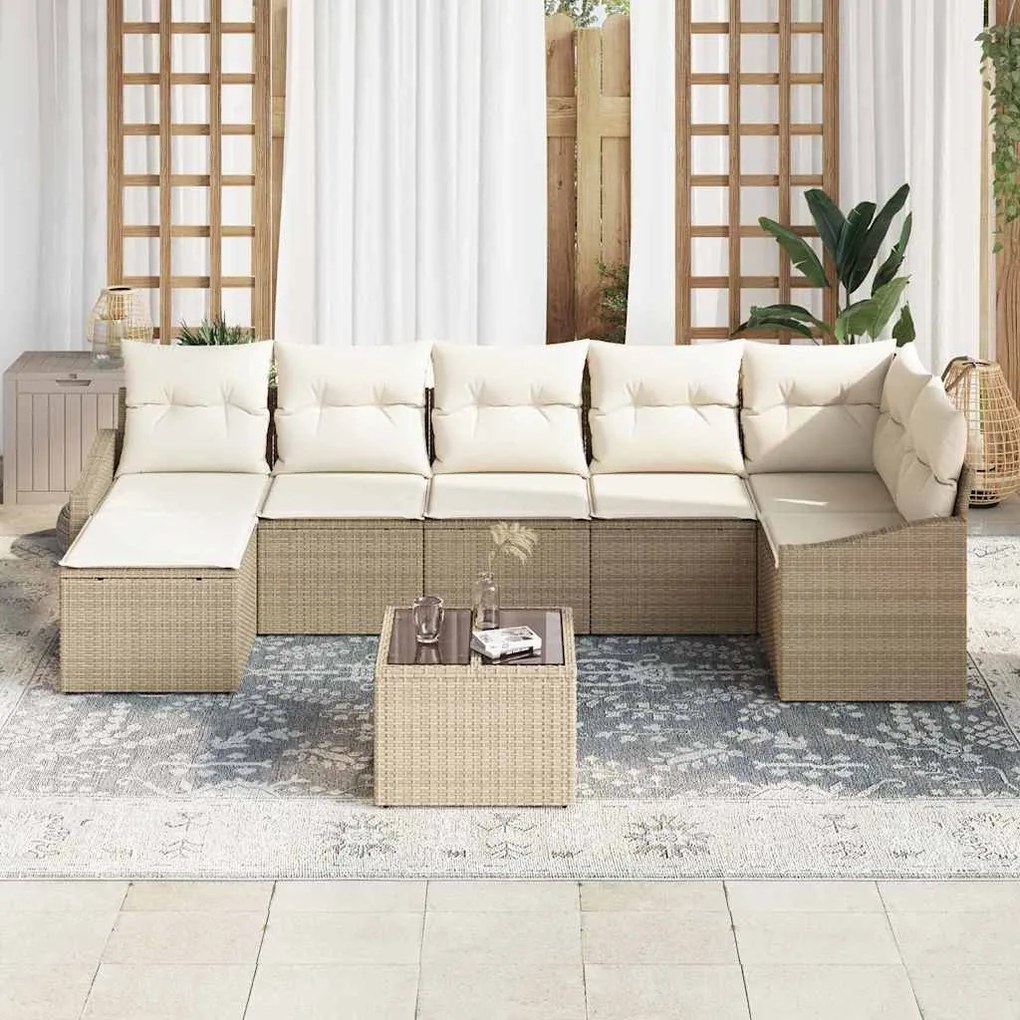 vidaXL Σετ Καναπέ Κήπου 8 pcs Μπεζ Πολυ ράταν