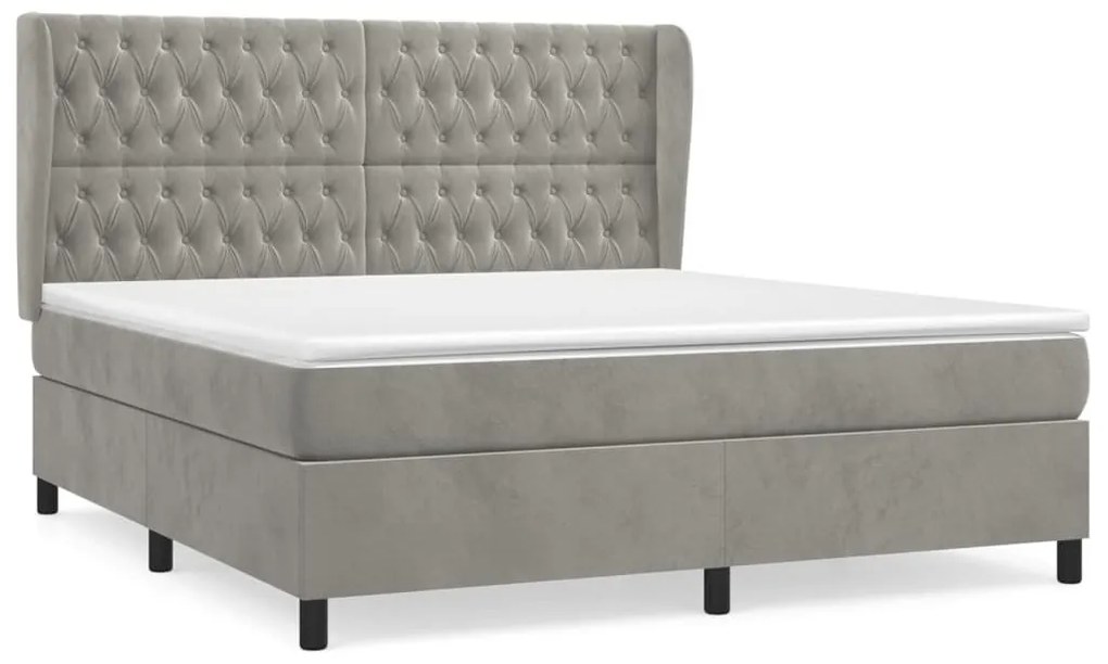 Κρεβάτι Boxspring με Στρώμα Ανοιχτό Γκρι 160x200 εκ. Βελούδινο - Γκρι