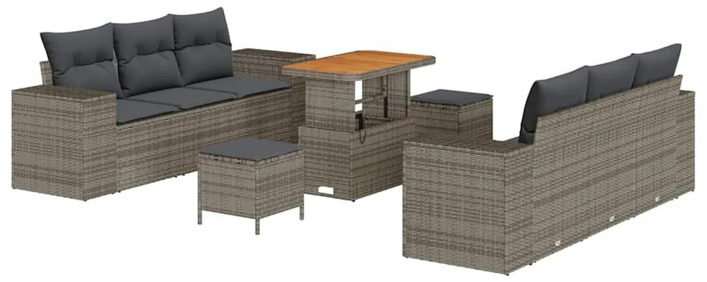 vidaXL Σετ Καναπέ Κήπου με μαξιλάρι 9 pcs Γκρι 90 x 55 x 71 cm