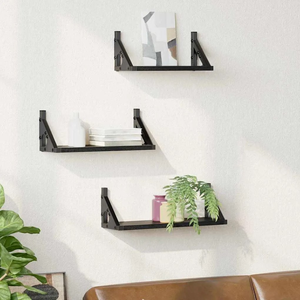 vidaXL Σετ ραφιών τοίχου με ράφι 3 pcs Μαύρη δρυς 37 x 12 x 13 εκ.