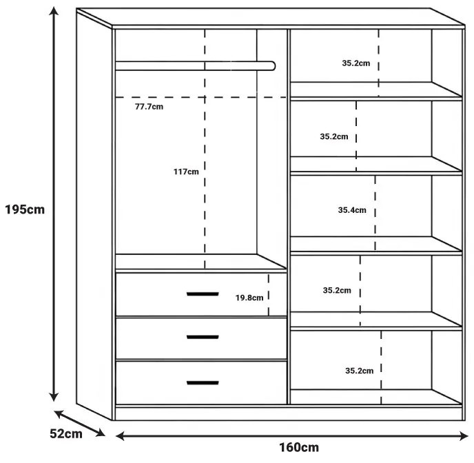 Ντουλάπα Sonlen pakoworld σε καρυδί-ανθρακί απόχρωση 160x52x195εκ