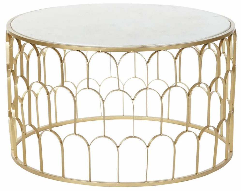 Τραπεζάκι Καφέ DKD Home Decor Glamour Λευκό Πολύχρωμο Χρυσό Μάρμαρο Σίδερο 87 x 87 x 51,5 cm