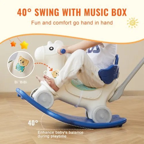 VEVOR 4 in 1 Rocking Horse for Toddlers 1-3 Years Ride on Toy with Sound Blue