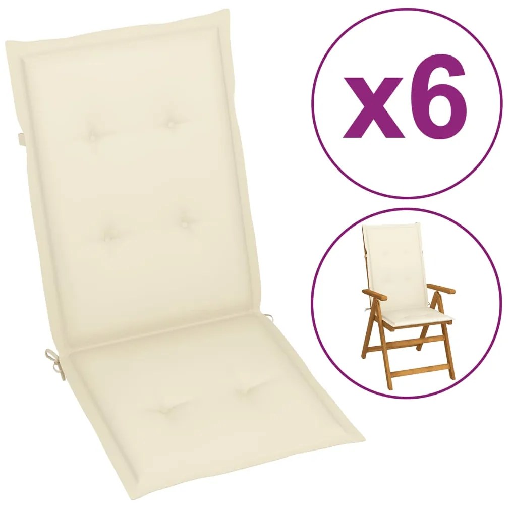 Μαξιλάρια Καρέκλας Κήπου με Πλάτη 6 τεμ. Κρεμ 120x50x3 εκ.