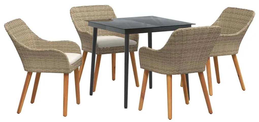 vidaXL Σέτ φαγητού για κήπο με μαξιλάρι 5 pcs Μπεζ συνθετικό ρατάν