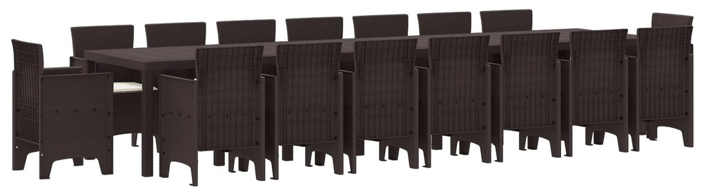 vidaXL Σετ Τραπεζαρίας Κήπου 17 pcs Καφέ Large Ρατάν πολυαιθυλενίου