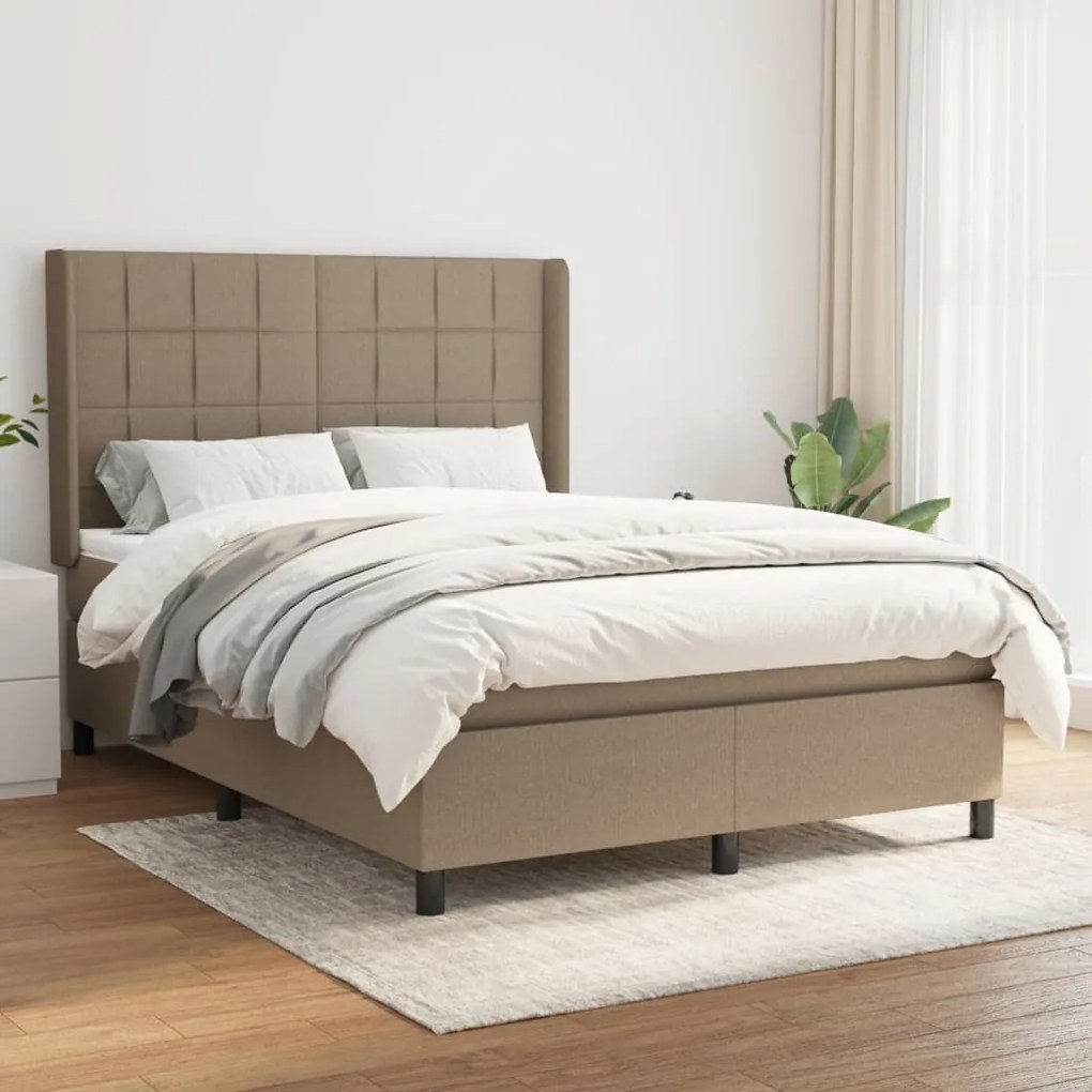 Κρεβάτι Boxspring με Στρώμα Taupe 140x190 εκ. Υφασμάτινο