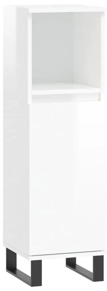 Ντουλάπι Μπάνιου Γυαλιστερό Λευκό 30x30x100 εκ. Επεξεργ. Ξύλο - Λευκό