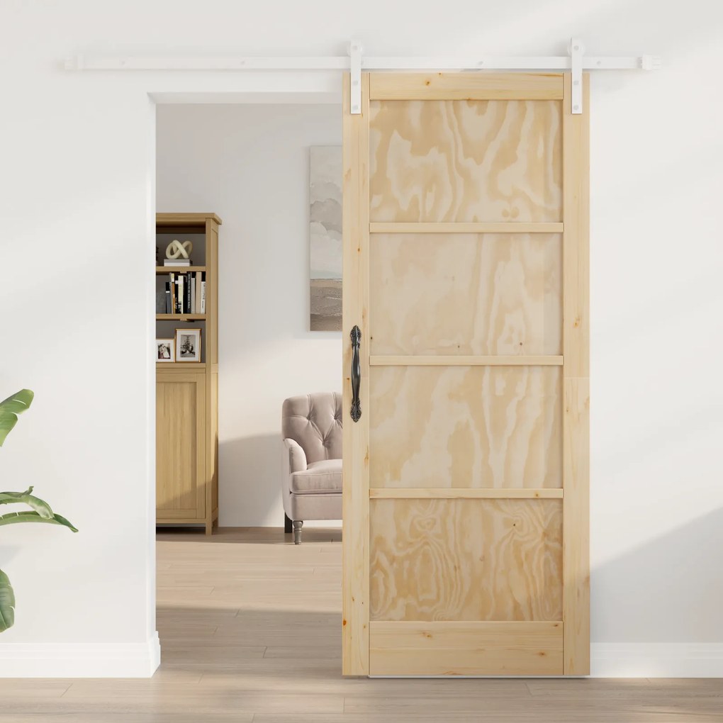 vidaXL Συρόμενη Πόρτα με Σετ Εξαρτημάτων 83x202 εκ. Μασίφ Ξύλο Πεύκου