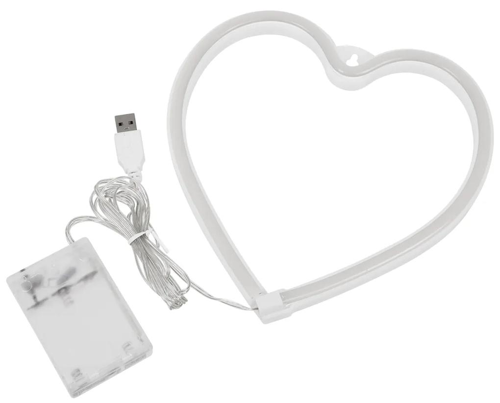 GloboStar® 78592 Φωτιστικό Ταμπέλα Φωτεινή Επιγραφή NEON LED Σήμανσης HEART 5W με Καλώδιο Τροφοδοσίας USB - Μπαταρίας 3xAAA (Δεν Περιλαμβάνονται) - Ροζ