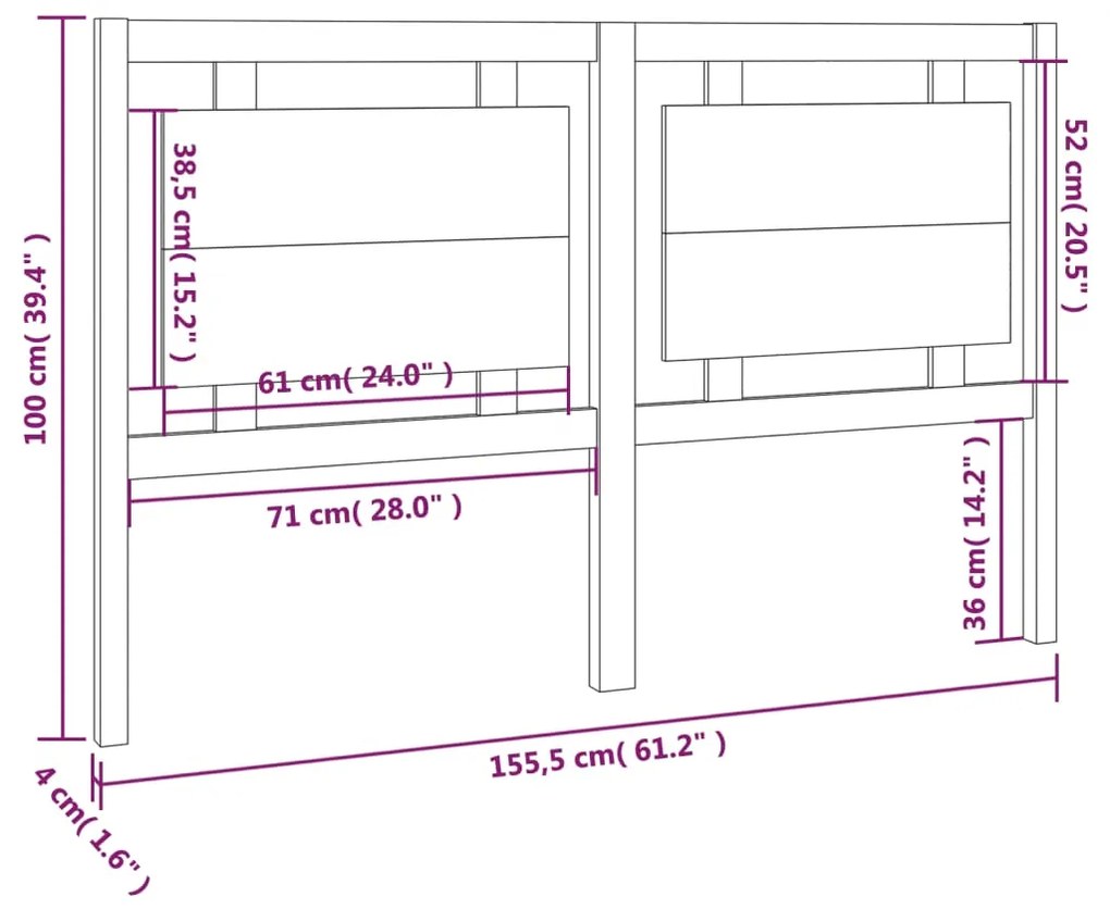 vidaXL Κεφαλάρι Κρεβατιού 155,5 x 4 x 100 εκ. από Μασίφ Ξύλο Πεύκου
