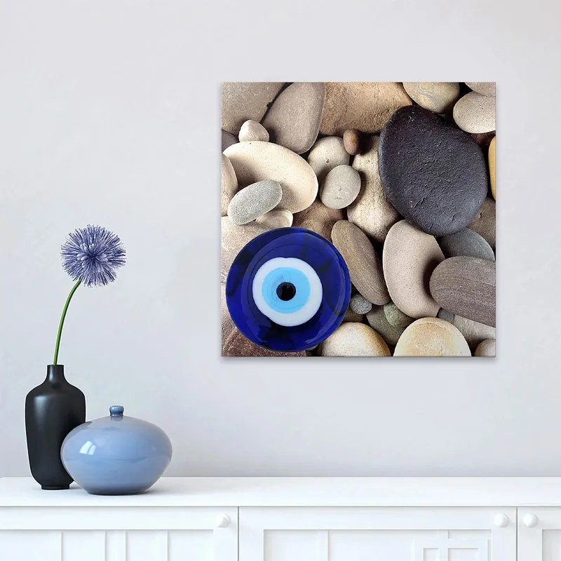 Πίνακας σε καμβά &quot;Evil Eye Beads And Stones&quot; Megapap ψηφιακής εκτύπωσης 50x50x3εκ.