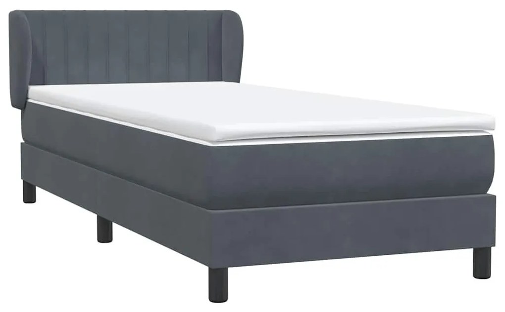 Κρεβάτι Boxspring με Στρώμα Σκούρο Γκρι 80x220 εκ. Βελούδινο - Γκρι