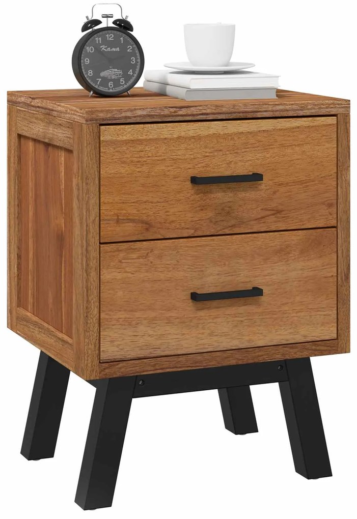 vidaXL Κομοδίνο με συρτάρι Φυσικό 40 x 35 x 55 εκ Στερεό Ξύλο Τίκ