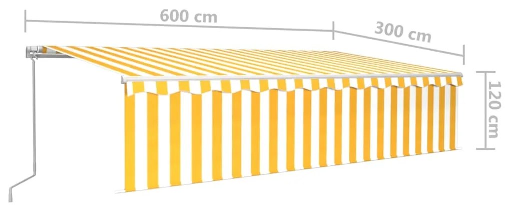 Τέντα Συρόμενη Χειροκίνητη με Σκίαστρο&amp;LED Κίτρινο/Λευκό 6x3 μ. - Κίτρινο