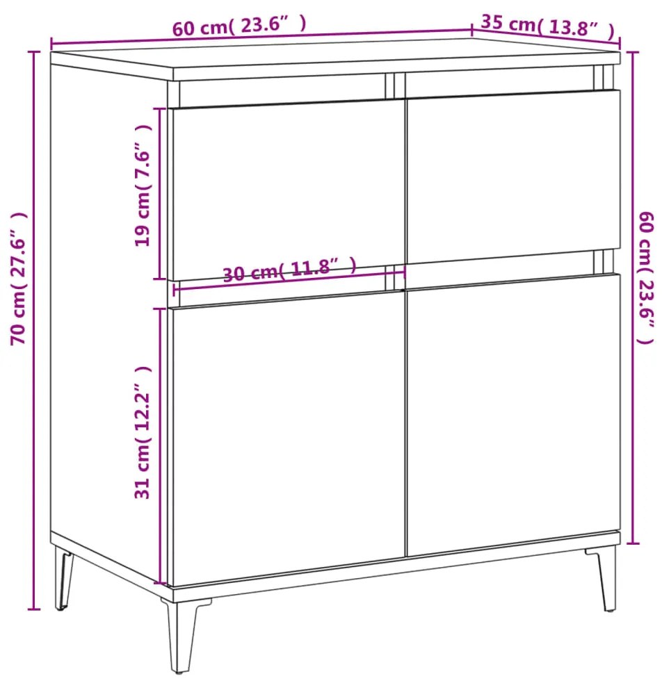 Ντουλάπι Γκρι Sonoma 60x35x70 εκ. από Επεξεργασμένο Ξύλο - Γκρι