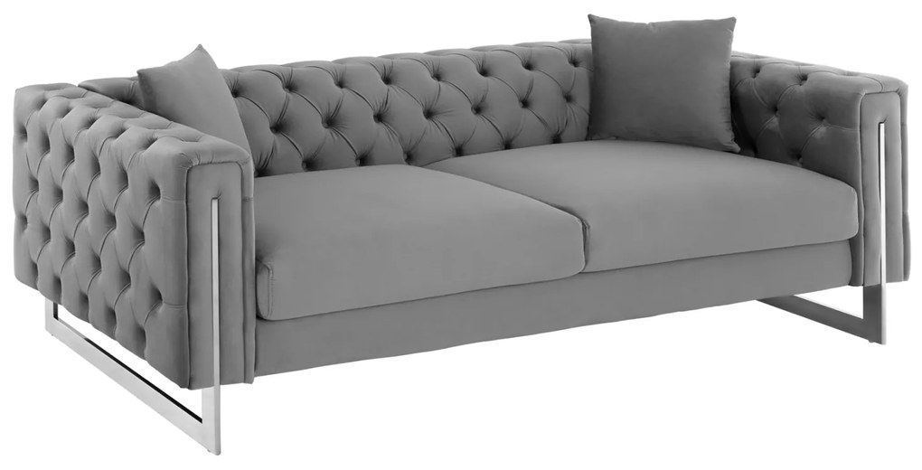 ΚΑΝΑΠΕΣ τ.CHESTERFIELD MOBAR HM3263.01 ΓΚΡΙ ΒΕΛΟΥΔΟ-ΜΕΤΑΛΛΙΚΑ ΠΟΔΙΑ 212x87x68Υεκ - HM3263.01