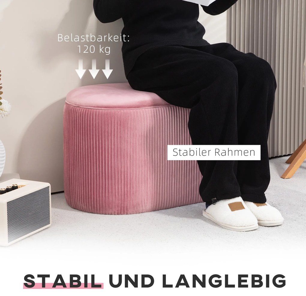 HOMCOM Πάγκος με αποθηκευτικό χώρο, επενδυμένος πάγκος, οθωμανικό, ρετρό σχεδιασμός, εμφάνιση βελούδου, 81 cm x 40 cm x 41 cm, απαλό ροζ