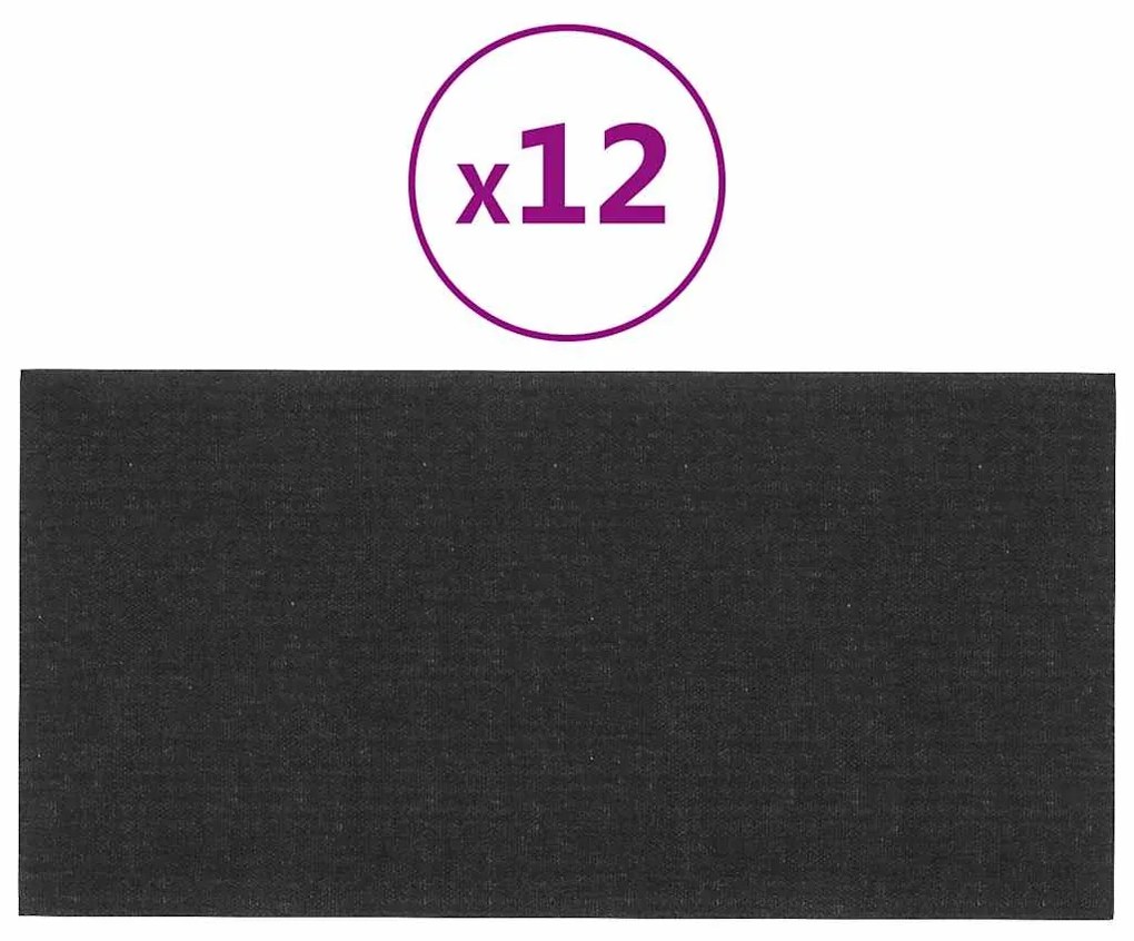 vidaXL Πάνελ Τοίχου 12 τεμ. Μαύρος 60 x 30 εκ. 2,16 μ² Υφασμάτινα