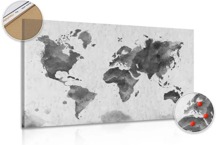Εικόνα στον παγκόσμιο χάρτη φελλού σε ρετρό στυλ σε ασπρόμαυρο σχέδιο - 90x60  place