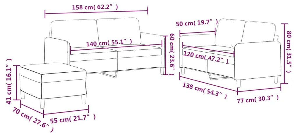 Πολυθρόνες Σετ 3 Τεμαχίων Taupe από Ύφασμα με Μαξιλάρια 3202101