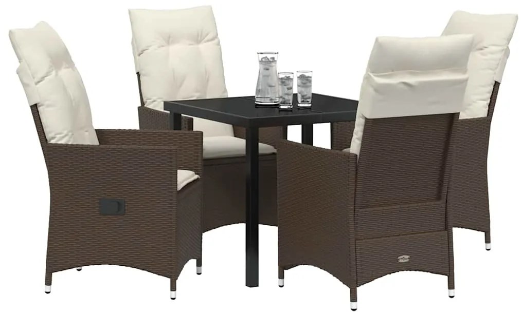 vidaXL Σέτ φαγητού για κήπο με μαξιλάρι 5 pcs Καφέ Πολυ ράταν