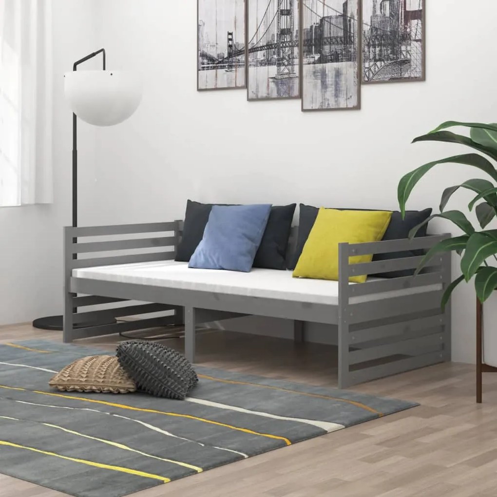 vidaXL Καναπές Κρεβάτι με Στρώμα 90 x 200 εκ. Γκρι Μασίφ Ξύλο Πεύκου