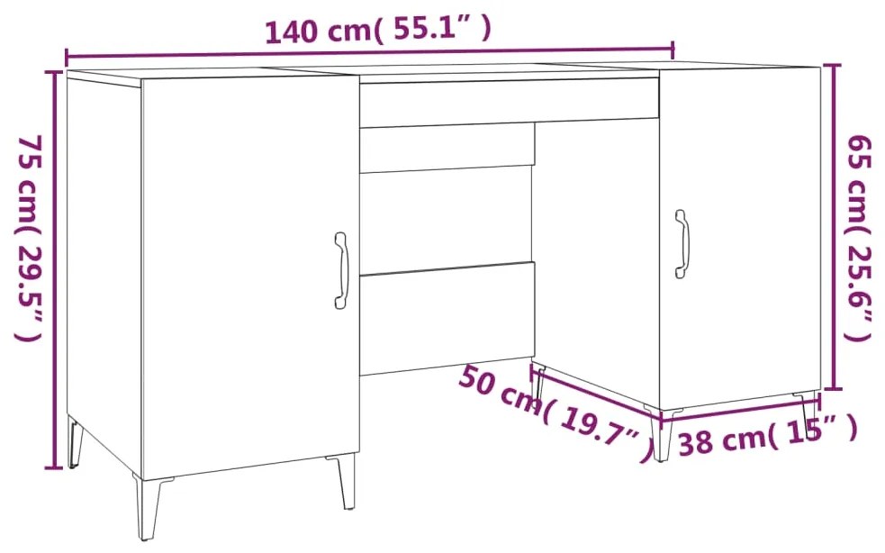 Γραφείο Καπνιστή Δρυς 140 x 50 x 75 εκ. από Επεξεργασμένο Ξύλο - Καφέ