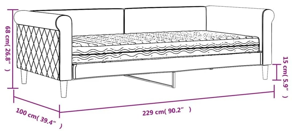 Καναπές Κρεβάτι με Στρώμα Ανοιχτό Γκρι 90 x 200 εκ. Βελούδινος - Γκρι